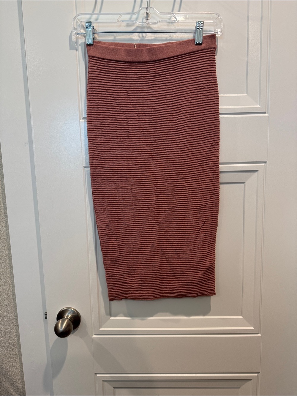 Pinko Ribbed Pencil Midi Skirt in Rosewood